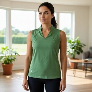 Adidas Women's Green Sleeveless V-Neck Tank Top Size L Athletic Fit